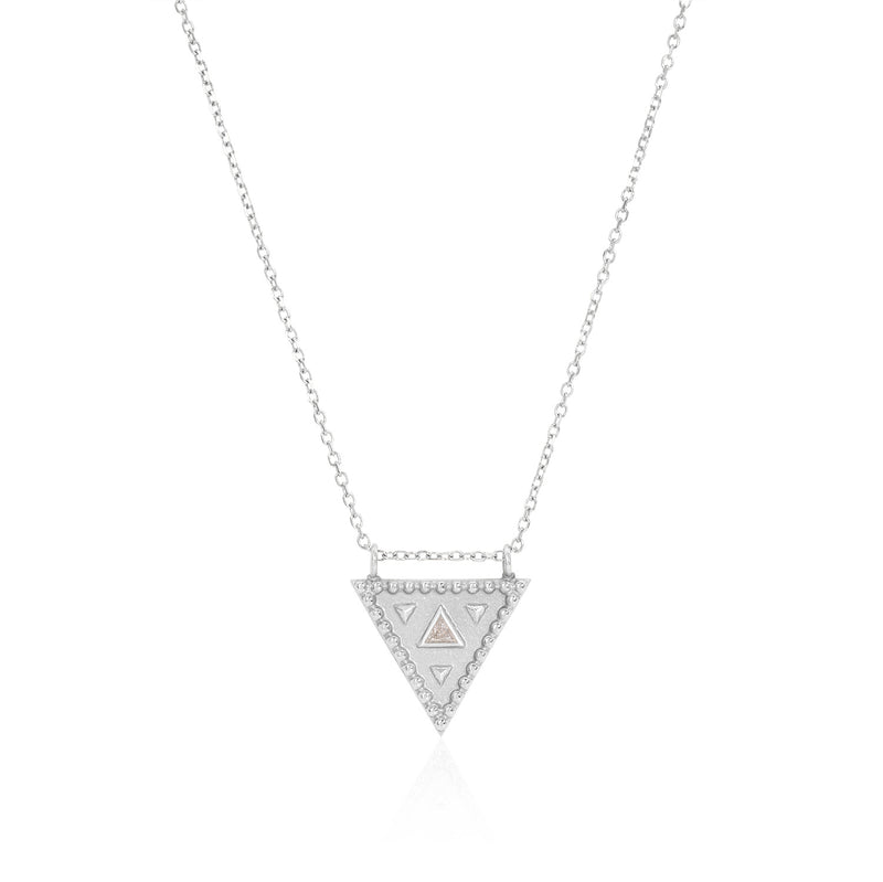 Vale Jewelry Vitality Amulet Necklace with White Trillion Cut Diamond on Diamond Cut Cable Chain in 14 Karat White Gold Close Up
