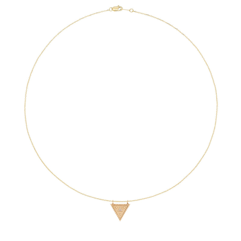 Vale Jewelry Vitality Amulet Necklace with White Trillion Cut Diamond on Diamond Cut Cable Chain in 14 Karat Yellow Gold Full Circle